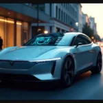 Modern electric car showcasing advanced automotive technology and digital in-car systems, representing innovation in vehicle technology