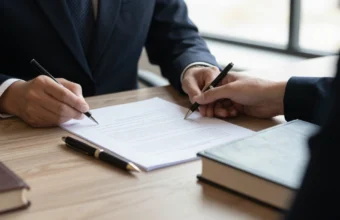 Probate lawyer reviewing estate documents in a professional law office during the probate process