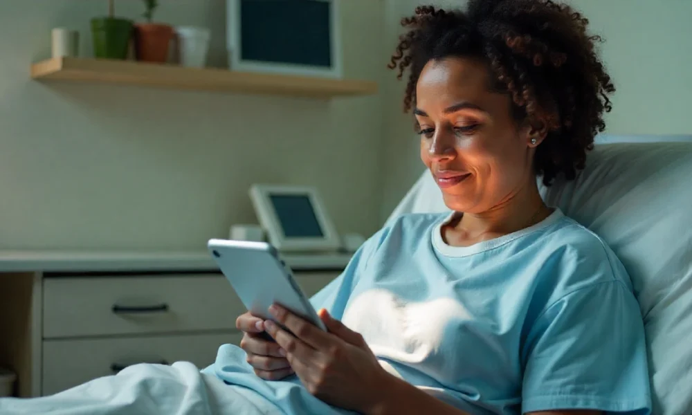 A patient consulting with a healthcare professional in a modern clinic about long-term chronic condition management.