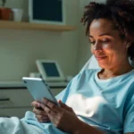 A patient consulting with a healthcare professional in a modern clinic about long-term chronic condition management.