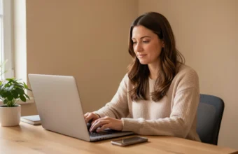 Mother working on laptop in home office, business ideas for mothers, home-based entrepreneurship