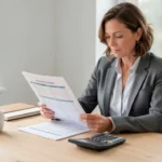 Small business owner reviewing a cash flow statement at her desk, representing cash flow management for small business financial planning.