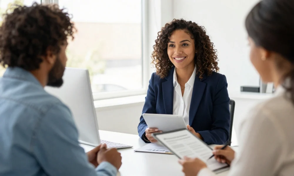 Couple consulting with FHA-approved lender about North Carolina home loan eligibility and application process