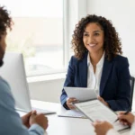 Couple consulting with FHA-approved lender about North Carolina home loan eligibility and application process