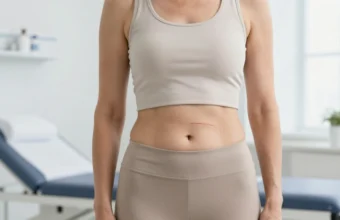 A woman consulting with a female surgeon after a tummy tuck in Turkey, showing the results of abdominoplasty in a modern clinic.