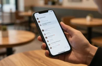 A person holds a smartphone displaying the Threads app with a celebrity conversation, illustrating social media marketing for entertainment publishers in 2026.
