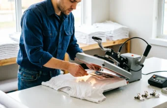 entrepreneur working to start t-shirt printing business at home studio