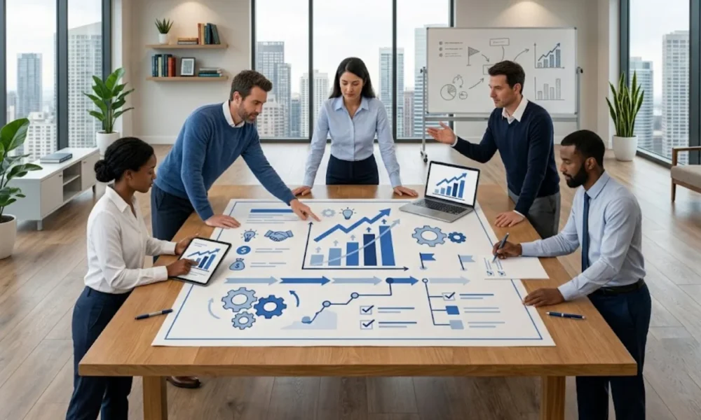 Business operations strategy diagram showing workflow, efficiency, and growth alignment