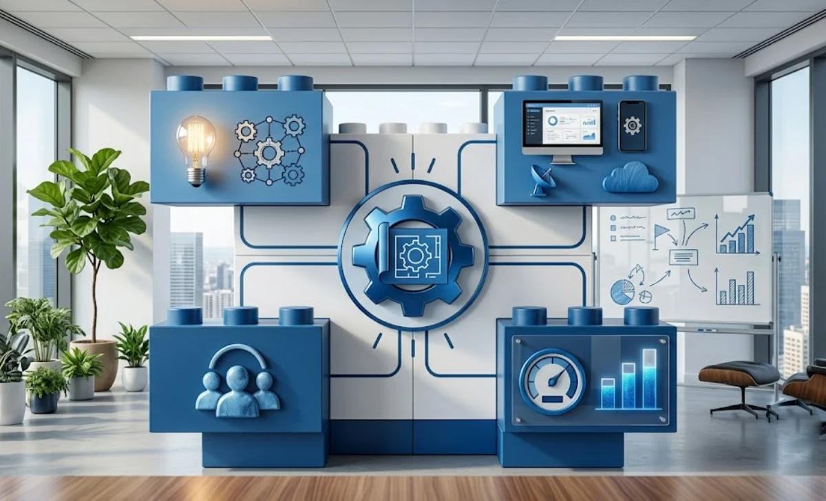 Key components of a business operations strategy including process, people, and metrics