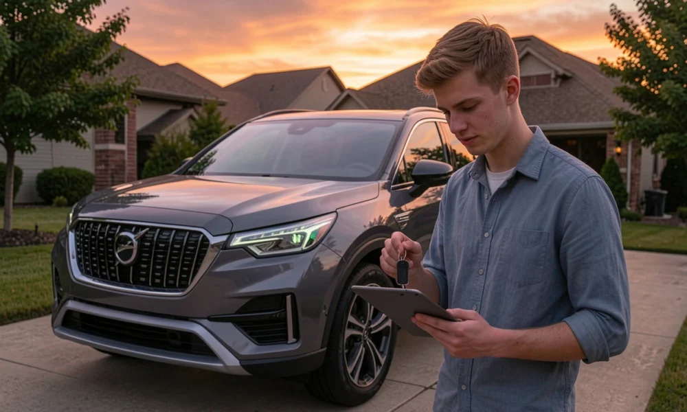 Real cost of car ownership showing a new SUV with hidden expenses like fuel, insurance, and maintenance beyond the purchase price