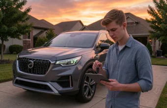 Real cost of car ownership showing a new SUV with hidden expenses like fuel, insurance, and maintenance beyond the purchase price