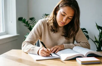 Student practicing techniques to improve memory while studying at a desk