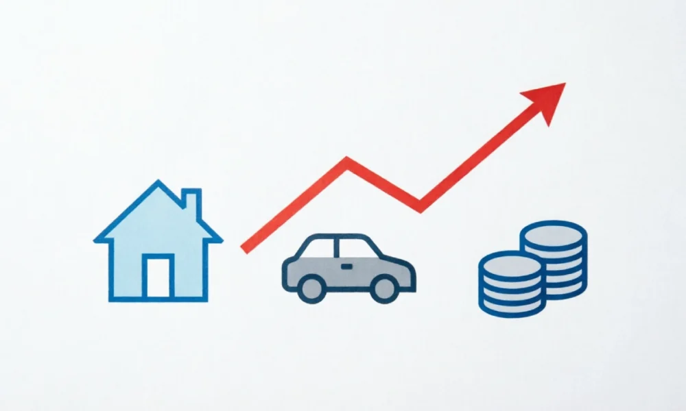 Inflation affects loan rates chart showing rising interest costs on mortgages and loans