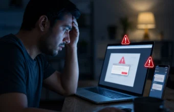 online loan fraud 2026 warning shown on laptop screen at night