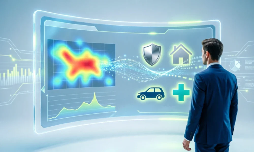 predictive analytics in insurance dashboard showing risk data and AI charts